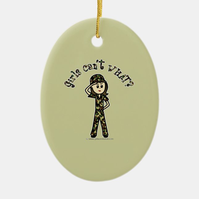Light Army Woman Ceramic Tree Decoration (Front)
