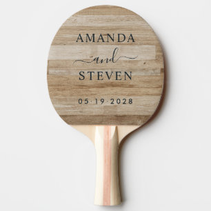 Light Ash Wood Couple Names with Wedding Date Ping Pong Paddle