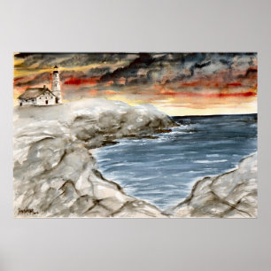 light at night 5 lighthouse watercolor art print