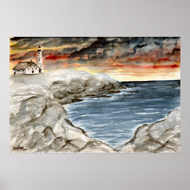 light at night 5 lighthouse watercolor art print (Front)