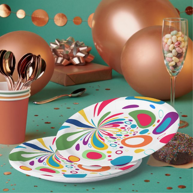   Light Attractive Circle Modern Point  Paper Plate (Multi)
