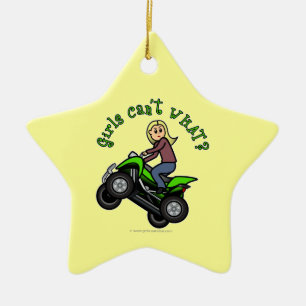 Light ATV Four Wheeling Girl Ceramic Tree Decoration