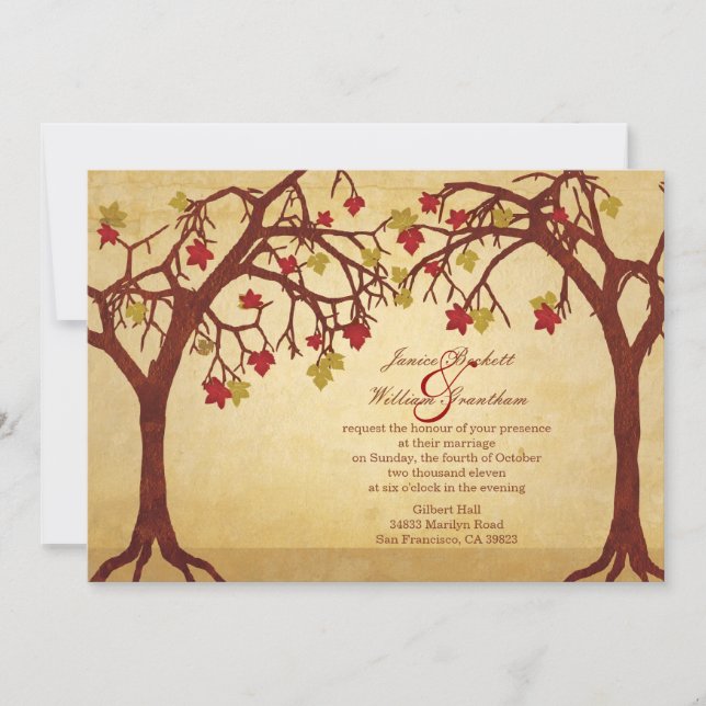 Light Autumn / Fall Trees Wedding Invitation (Front)