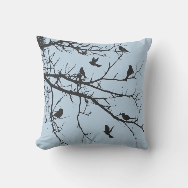 Light Baby Blue Bucolic Landscape Cushion (Front)