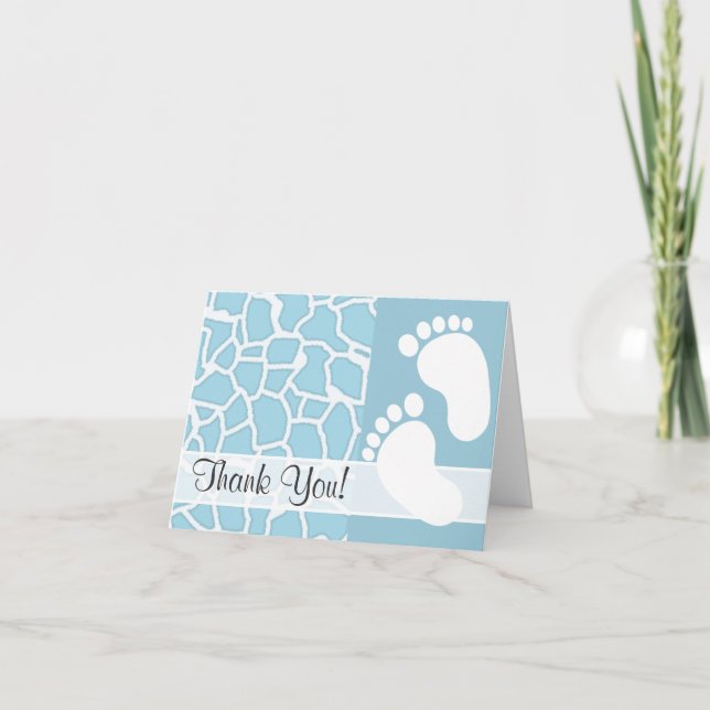 Light Baby Blue Giraffe Animal Print Thank You Card (Front)