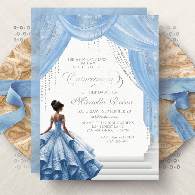 Light Baby Blue Modern Dress Quinceanera Invitation (Creator Uploaded)