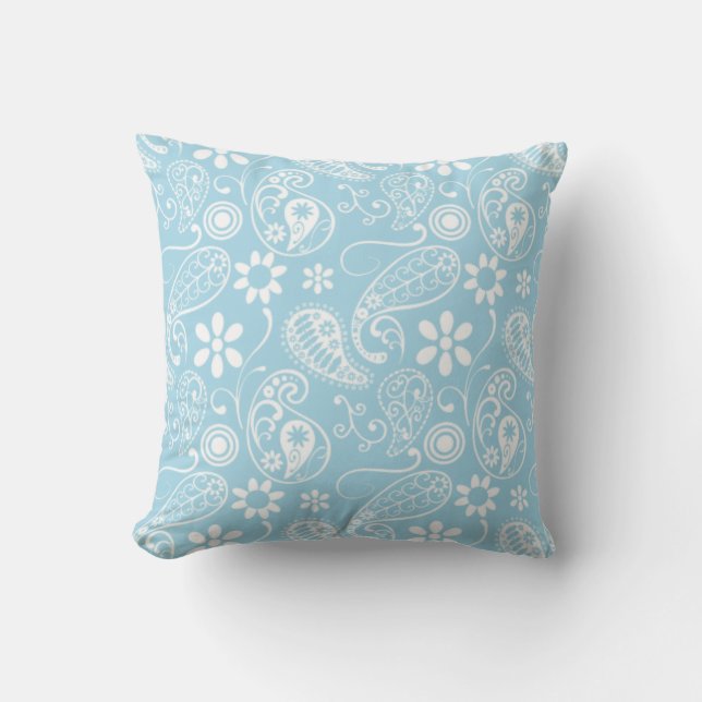 Light Baby Blue Paisley Pattern Cushion (Front)