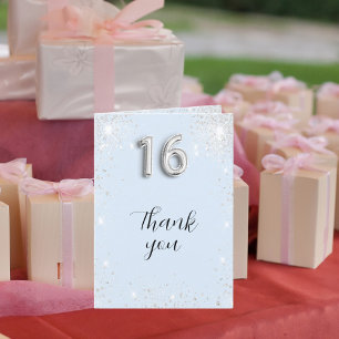 Light baby blue silver glitter photo Sweet 16 Thank You Card