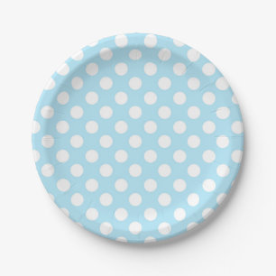 Light Baby Blue & White Polka Dots Birthday Party Paper Plate