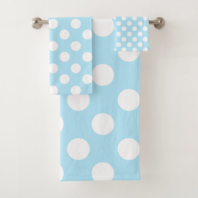 Light Baby Blue & White Polka Dots Dot Bath Towel Set (Insitu)