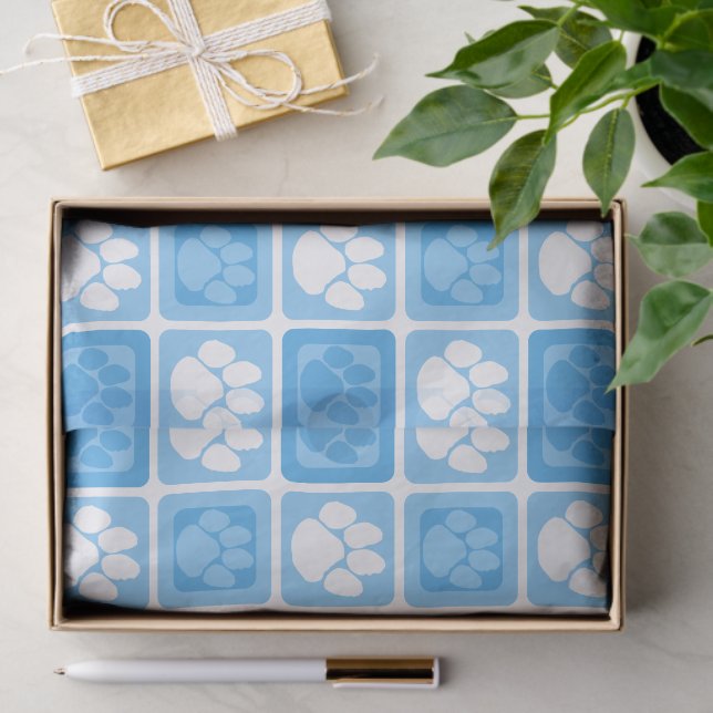 Light Baby Blue & White Repeating Pawprint  Tissue Paper (Gift)
