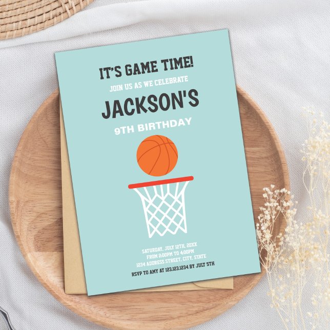 Light Background Sports Theme Invitation (Green Light Background Basketball Invitations)