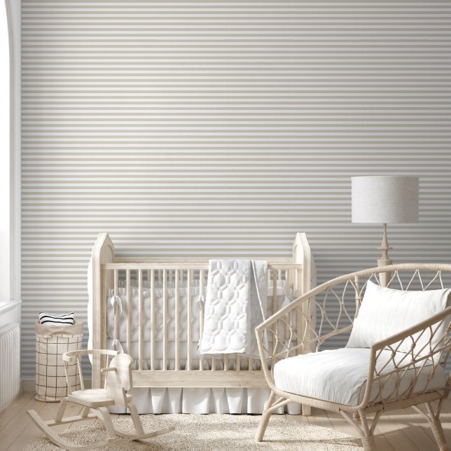 Light Beige and White Classic Horizontal Stripes Wallpaper (Kids)