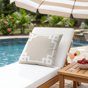 Light Beige and White Greek Key Cushion