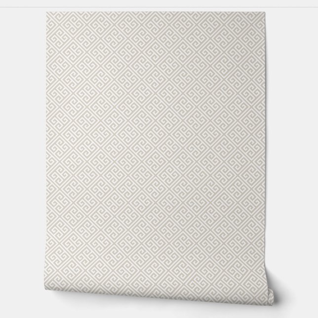 Light Beige and White Greek Key Pattern Wallpaper (Unrolling)