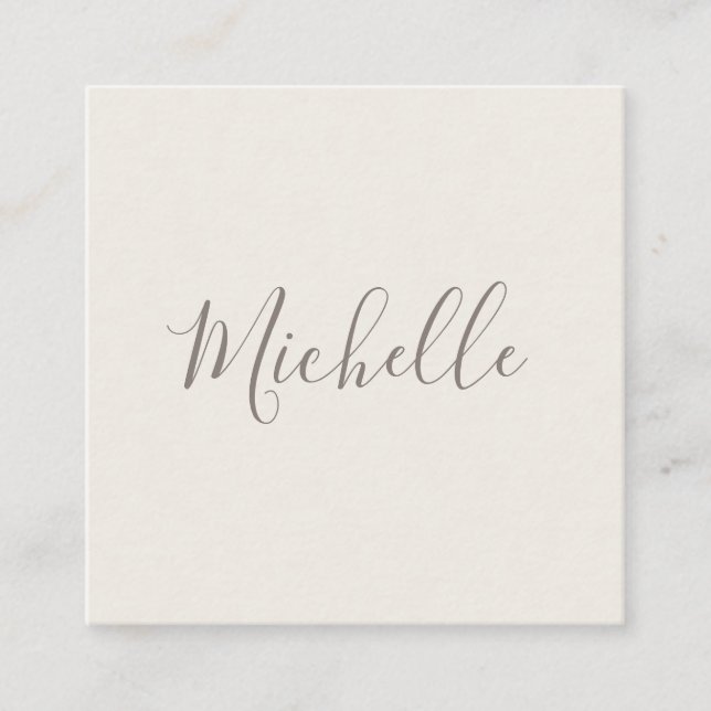 Light beige brown feminine minimalist square business card (Front)