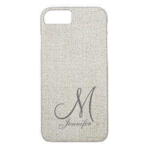 Light beige ecru Dark Grey Linen White Monogram Case-Mate iPhone Case
