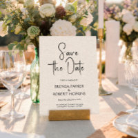 Light Beige Linen Black Script Save The Date