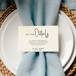 Light beige Linen Black Script Wedding Details Invitation