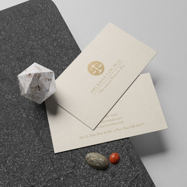 Light Beige Linen Gold Justice Logo Business Card (Creator Uploaded)