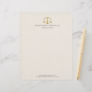 Light Beige Linen & Gold Law Practice Scale Custom Letterhead