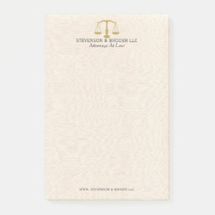 Light Beige Linen & Gold Law Practice Scale Post-it Notes