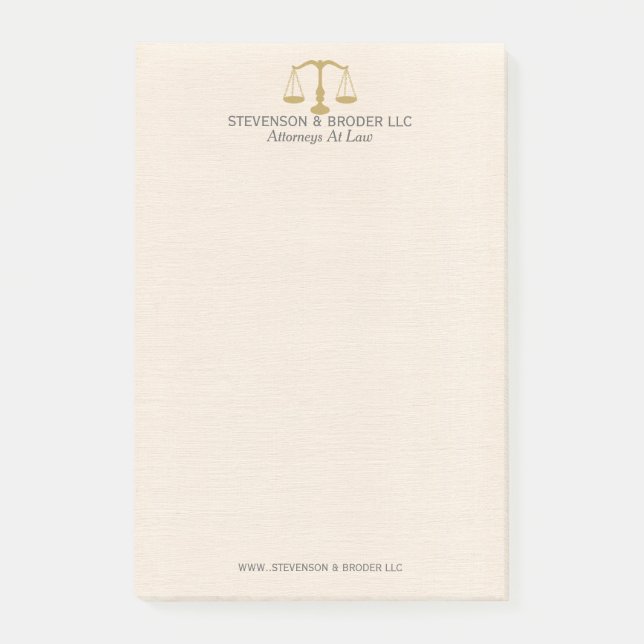 Light Beige Linen & Gold Law Practice Scale Post-it Notes (Front)