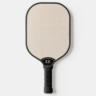 Light beige linen texture minimal monogram pickleball paddle
