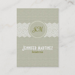 Light Beige Linen & White Lace Business Card