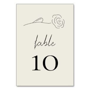 Light Beige Minimalist Flower Line Art Wedding Table Number