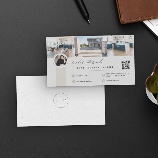 Light Beige Modern Minimalist Real Estate Photo Business Card (Creator Uploaded)