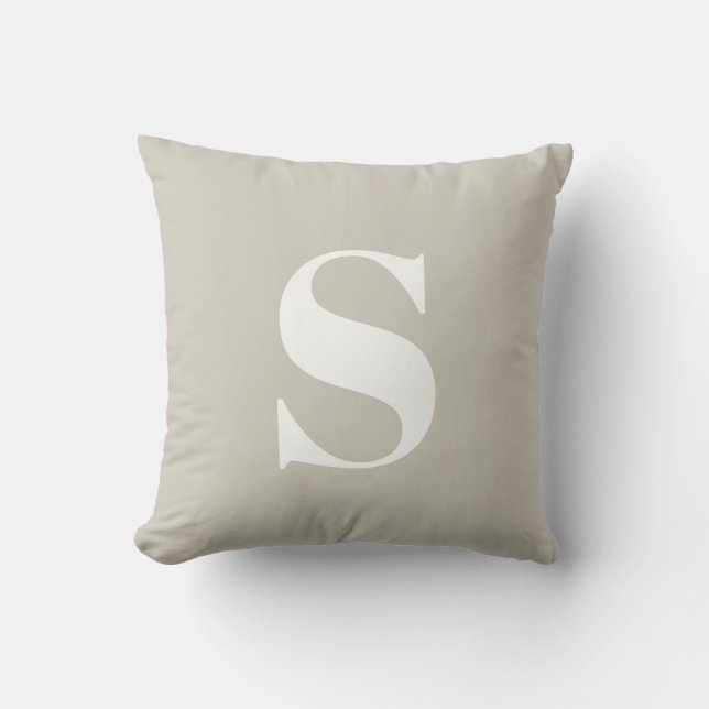 Light Beige Tan Initial Monogrammed Outdoor Pillow (Front)