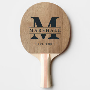 Light Birch Wood Monogram & Name Overlay Ping Pong Paddle