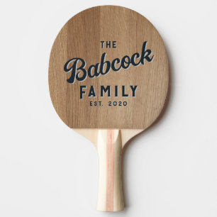 Light Birch Wood Retro Family Name & Year Ping Pong Paddle