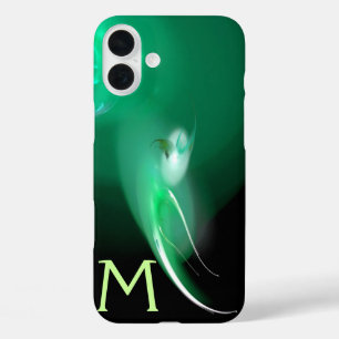 LIGHT BIRD / BLACK AND GREEN ABSTRACT MONOGRAM iPhone 16 PLUS CASE