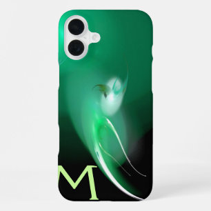 LIGHT BIRD / BLACK AND GREEN ABSTRACT MONOGRAM iPhone 16 PLUS CASE