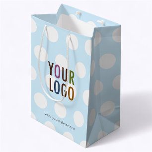 Light Blue 10 inch Polka Dot Gift Bag Custom Logo