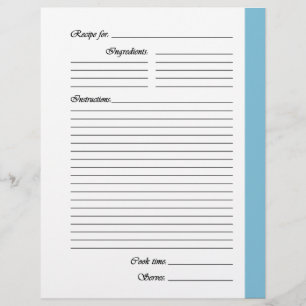 Light Blue 2-sided Recipe Pages
