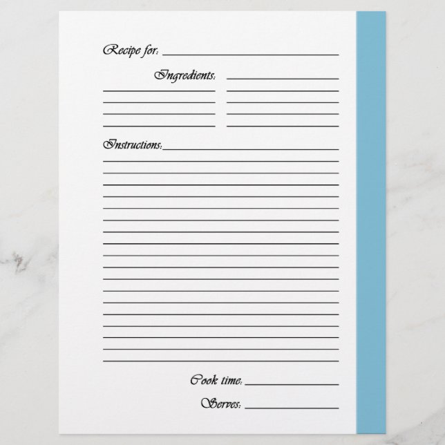 Light Blue 2-sided Recipe Pages (Front)