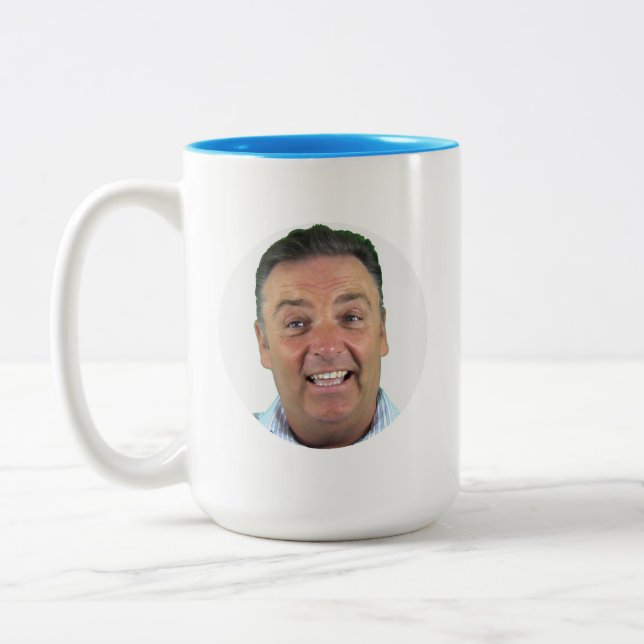 LIGHT BLUE 2-Tone Photo Mug Round Frame Custom Mug (Left)