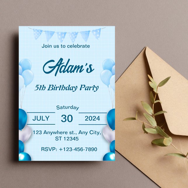 Light Blue 5th Birthday Invitation (Creator Uploaded)