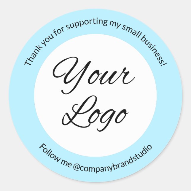 Light Blue Add Logo Thank You Small Business Classic Round Sticker (Front)