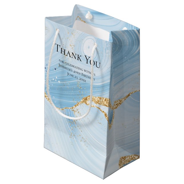 Light Blue Agate with Gold Glitter Thank You Small Gift Bag (Front Angled)