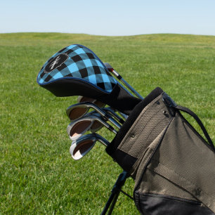 Light Blue and Black Buffalo Plaid Name Monogra Golf Head Cover