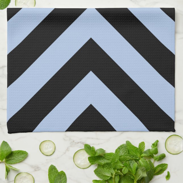 Light Blue and Black Chevrons Tea Towel (Folded)