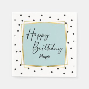 Light Blue and Black Confetti Dots Birthday Napkin