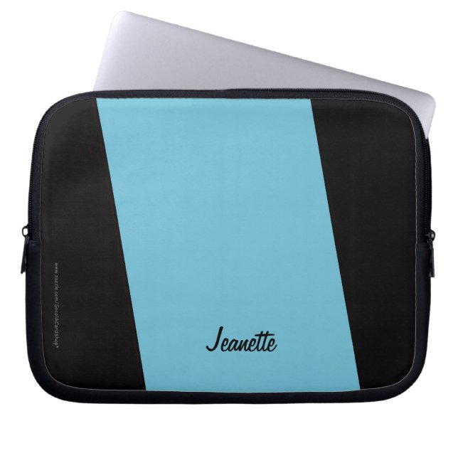 Light Blue and Black, Name, Computer Laptop Sleeve (Front)