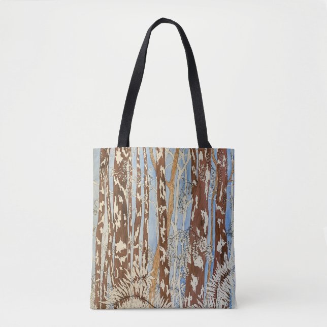 Light Blue and Brown Forest Tote Bag (Front)
