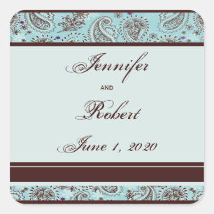 Light Blue and Brown Paisley Wedding Envelope Seal