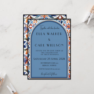Light Blue And Chic Tile Wedding Invitation